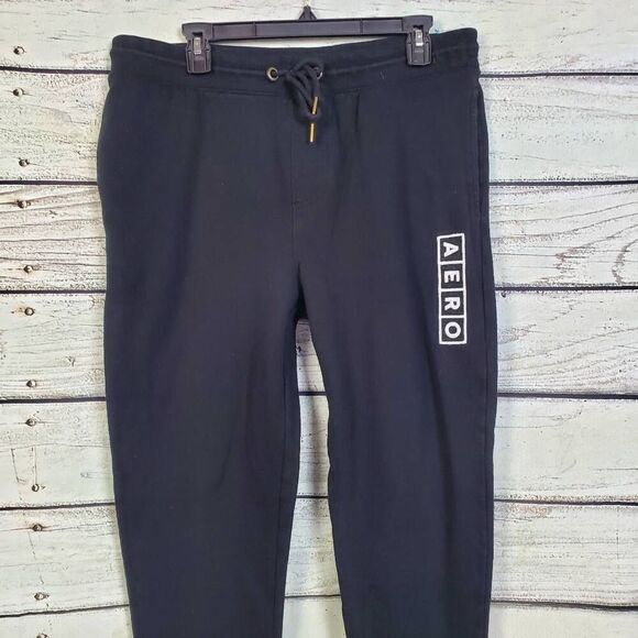 Aeropostale Men's Black Fleece Jogger Sweatpants Size L Drawstring Waist AERO Lo - Picture 2 of 6